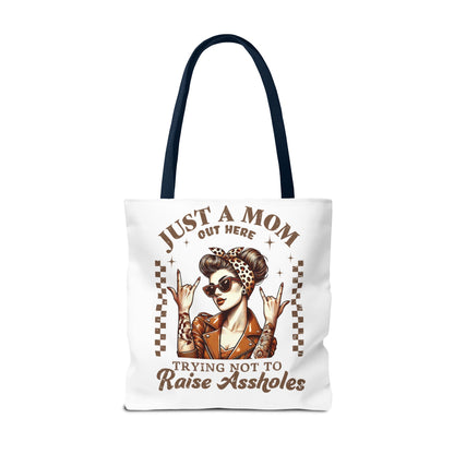 Funny Mom Tote Bag - Just a Mom Trying Not to Raise Assholes - Mother's Day Gift
