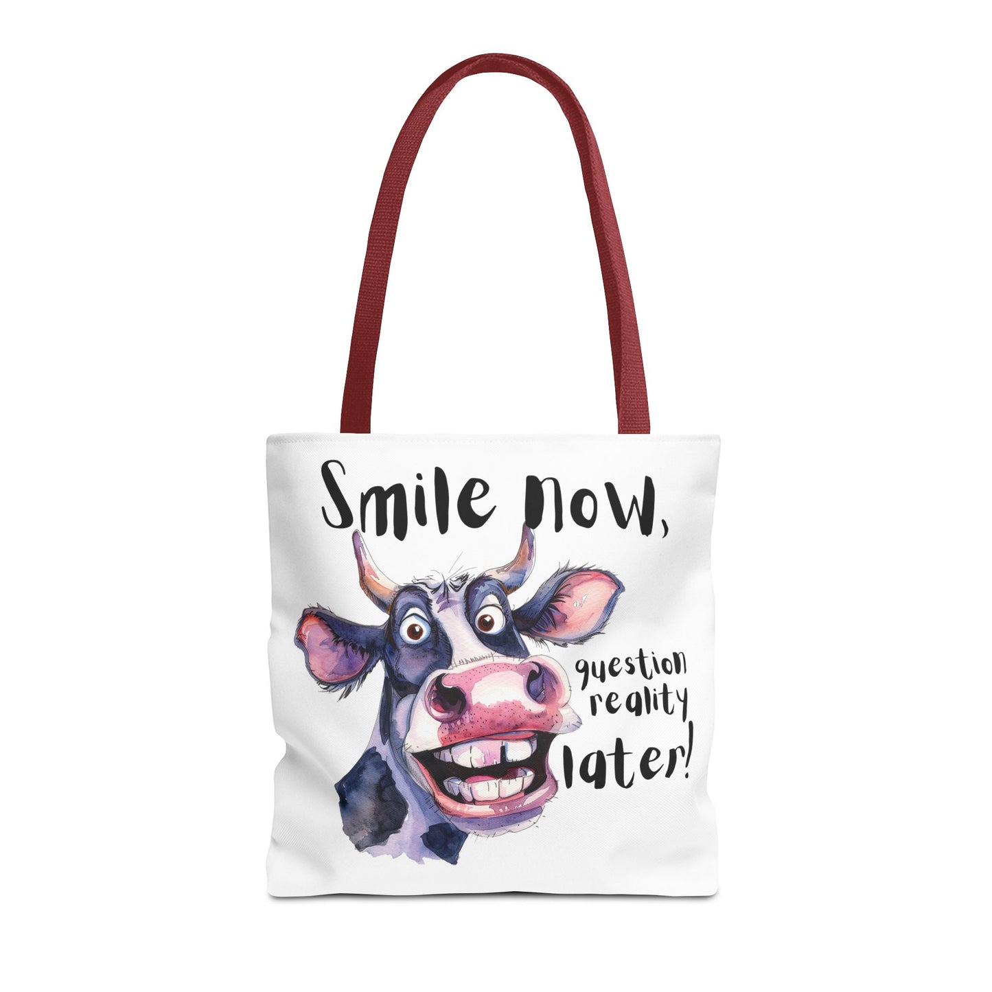 Funny Cow Tote Bag - 'Smile Now, Question Reality Later!' - Great Gift Idea, Mother's Day Gift