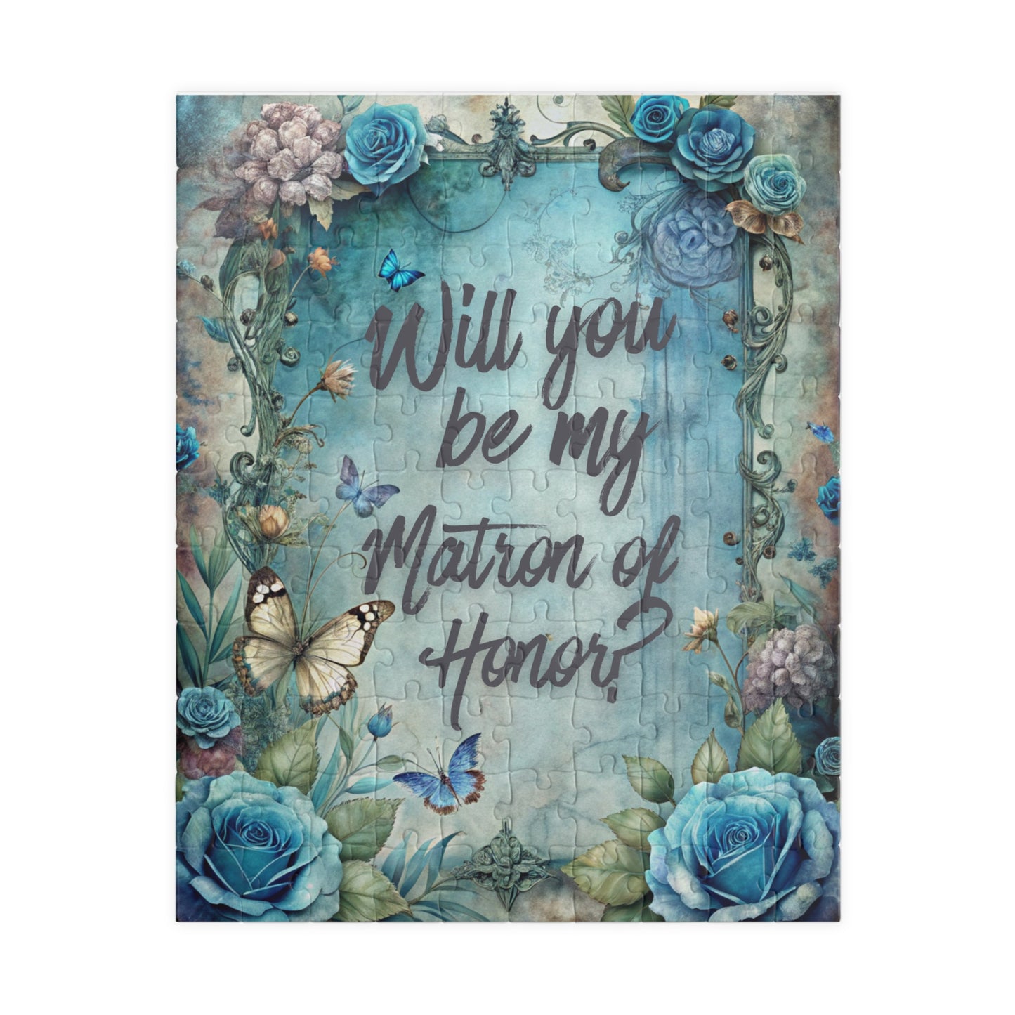 Matron of Honor Proposal Puzzle – Blue Floral Bridal Party Gift & Keepsake | Bridal Party Proposal Gift | Wedding Asking Puzzle