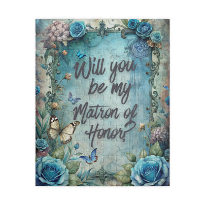 Matron of Honor Proposal Puzzle – Blue Floral Bridal Party Gift & Keepsake | Bridal Party Proposal Gift | Wedding Asking Puzzle