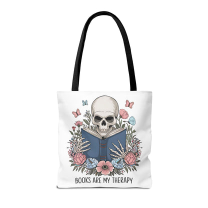 Books Are My Therapy- Skeleton Floral Tote Bag - Perfect Gift for Book Lovers