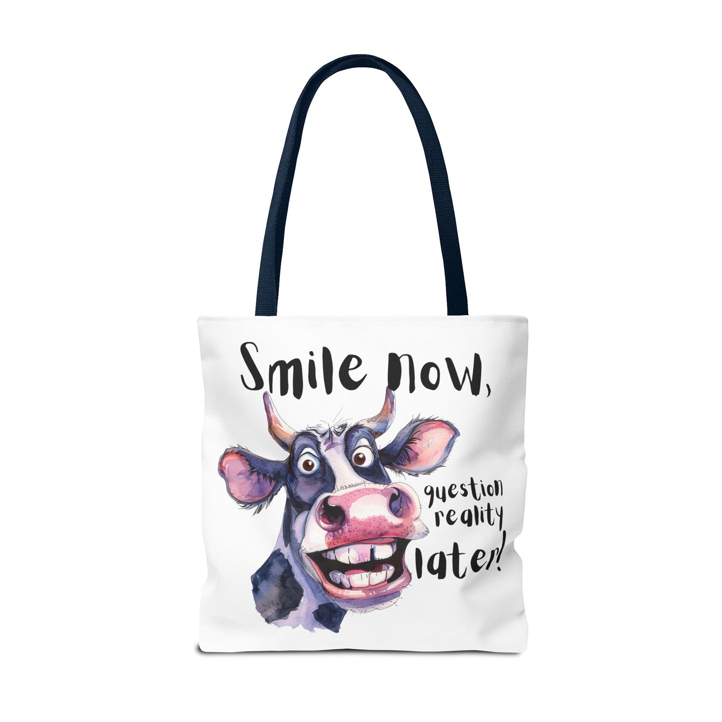 Funny Cow Tote Bag - 'Smile Now, Question Reality Later!' - Great Gift Idea, Mother's Day Gift