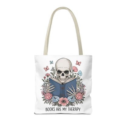 Books Are My Therapy- Skeleton Floral Tote Bag - Perfect Gift for Book Lovers