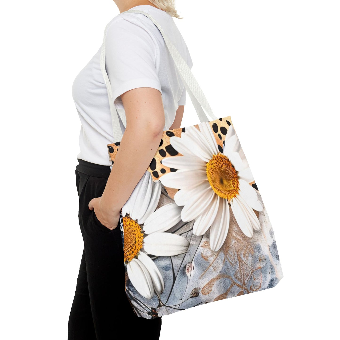 Floral Art Tote Bag - Daisies, Animal and Denim Print Stylish & Functional for Everyday Use