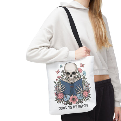 Books Are My Therapy- Skeleton Floral Tote Bag - Perfect Gift for Book Lovers