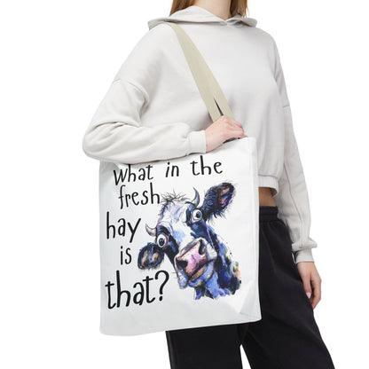 Funny Cow Tote Bag - "What in the Fresh Hay is That?" - Perfect for Farm Lovers & Everyday Use - Great Gift Idea