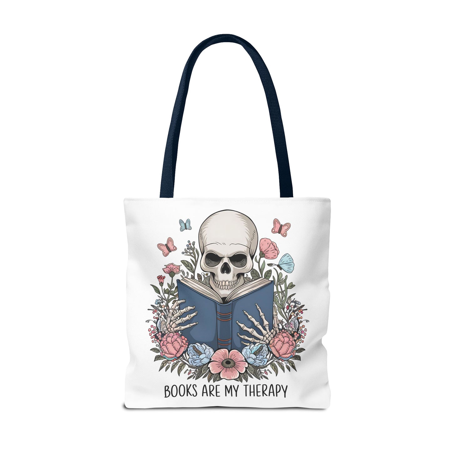 Books Are My Therapy- Skeleton Floral Tote Bag - Perfect Gift for Book Lovers