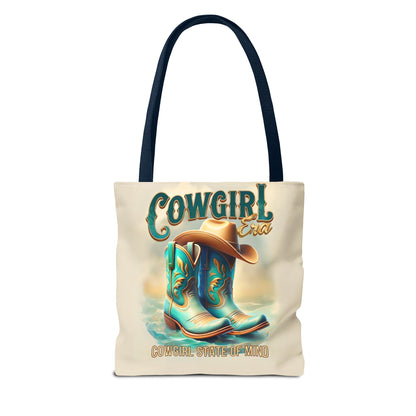 Cowgirl State of Mind Tote Bag – Turquoise and brown cowgirl boots - Cowgirl Era Perfect for Western Lovers and Everyday Use