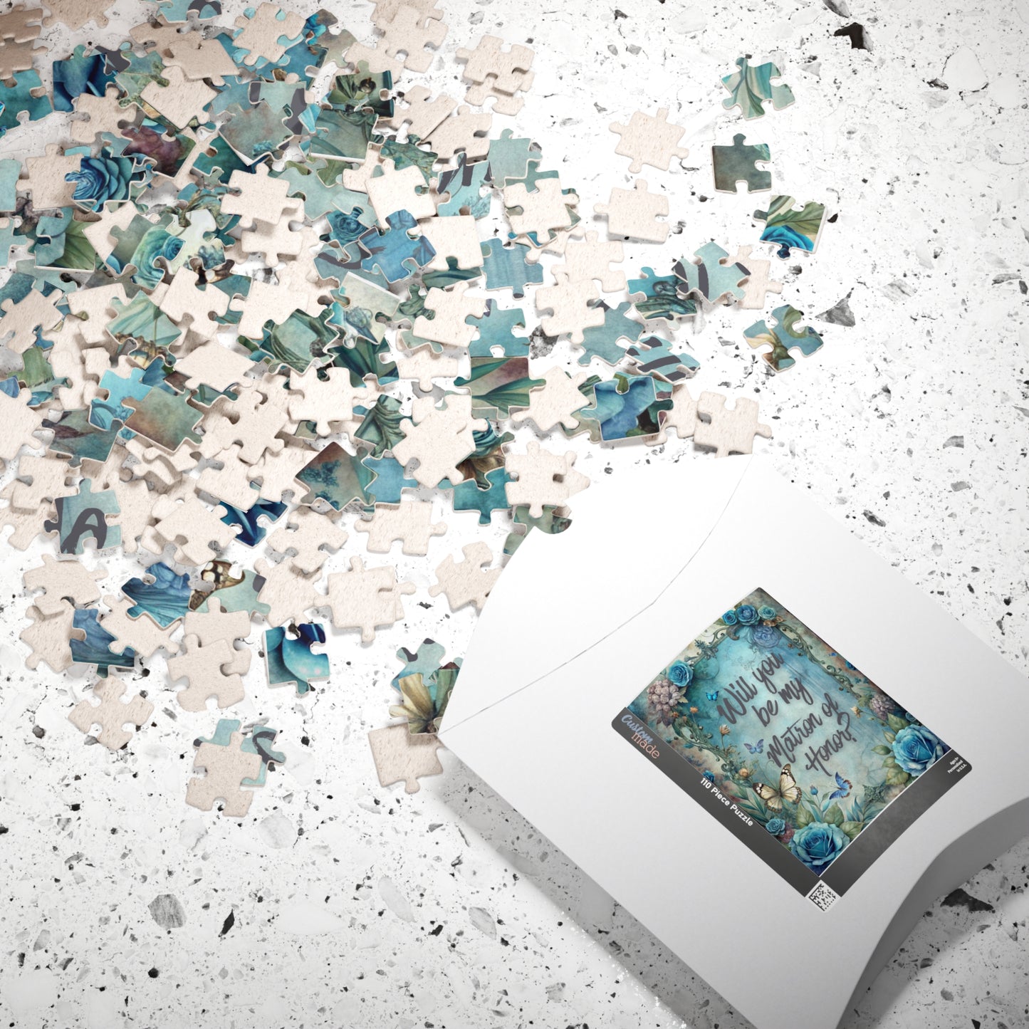 Matron of Honor Proposal Puzzle – Blue Floral Bridal Party Gift & Keepsake | Bridal Party Proposal Gift | Wedding Asking Puzzle
