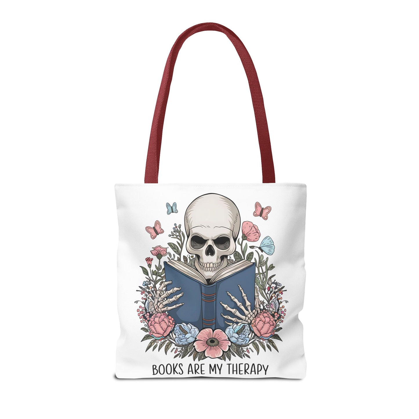 Books Are My Therapy- Skeleton Floral Tote Bag - Perfect Gift for Book Lovers