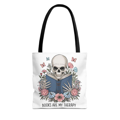 Books Are My Therapy- Skeleton Floral Tote Bag - Perfect Gift for Book Lovers