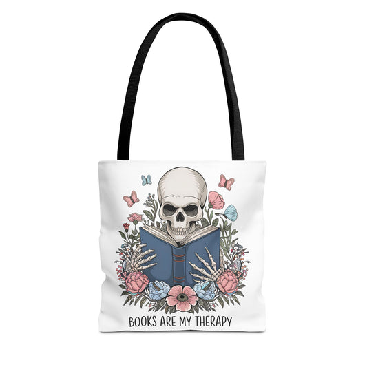 Books Are My Therapy- Skeleton Floral Tote Bag - Perfect Gift for Book Lovers