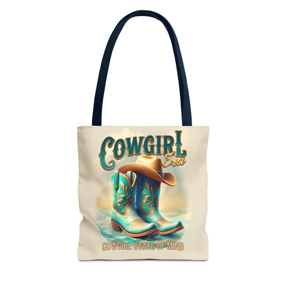 Cowgirl State of Mind Tote Bag – Turquoise and brown cowgirl boots - Cowgirl Era Perfect for Western Lovers and Everyday Use