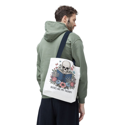Books Are My Therapy- Skeleton Floral Tote Bag - Perfect Gift for Book Lovers