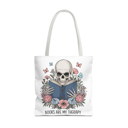 Books Are My Therapy- Skeleton Floral Tote Bag - Perfect Gift for Book Lovers