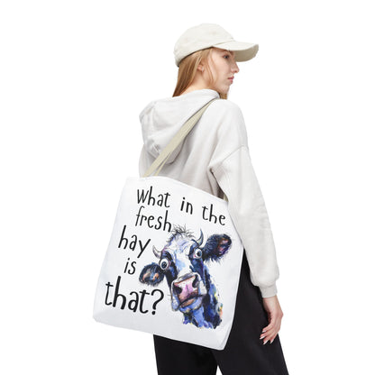 Funny Cow Tote Bag - "What in the Fresh Hay is That?" - Perfect for Farm Lovers & Everyday Use - Great Gift Idea