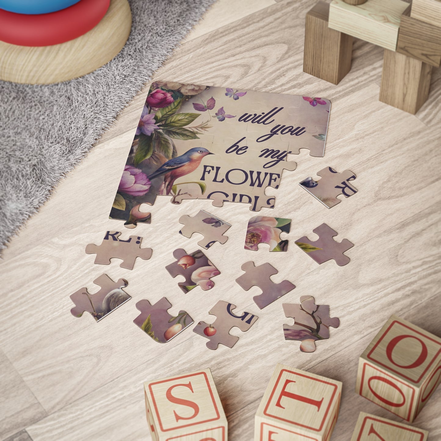 Flower Girl Proposal Kids Puzzle — "Will you be my Flower Girl?" Featuring a beautiful floral and bird design 30-Piece Keepsake