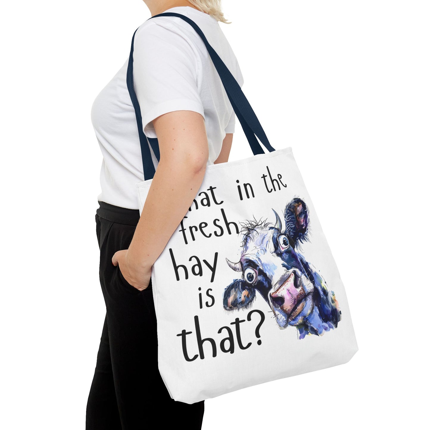 Funny Cow Tote Bag - "What in the Fresh Hay is That?" - Perfect for Farm Lovers & Everyday Use - Great Gift Idea
