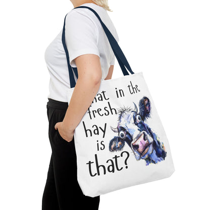Funny Cow Tote Bag - "What in the Fresh Hay is That?" - Perfect for Farm Lovers & Everyday Use - Great Gift Idea
