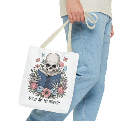Books Are My Therapy- Skeleton Floral Tote Bag - Perfect Gift for Book Lovers