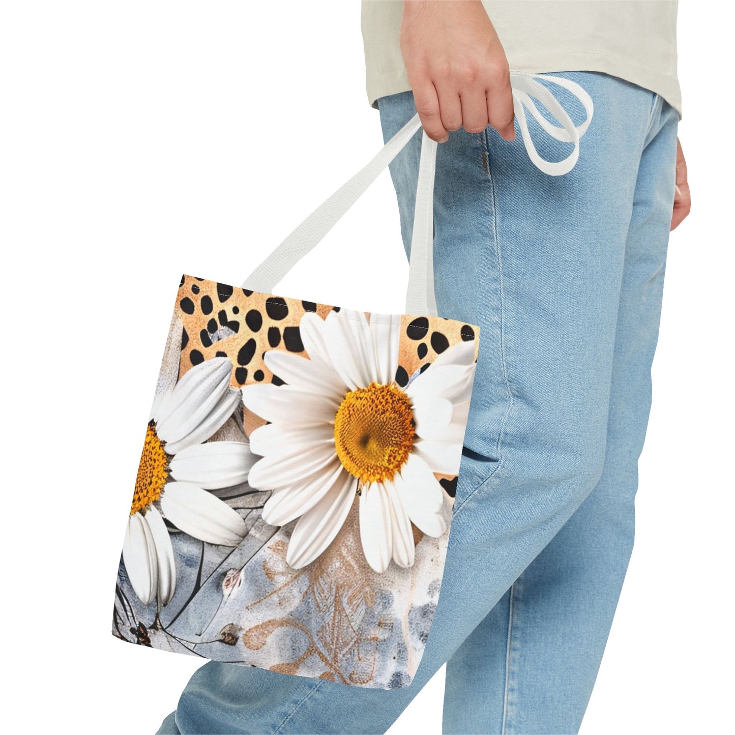 Floral Art Tote Bag - Daisies, Animal and Denim Print Stylish & Functional for Everyday Use