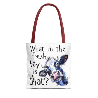 Funny Cow Tote Bag - "What in the Fresh Hay is That?" - Perfect for Farm Lovers & Everyday Use - Great Gift Idea