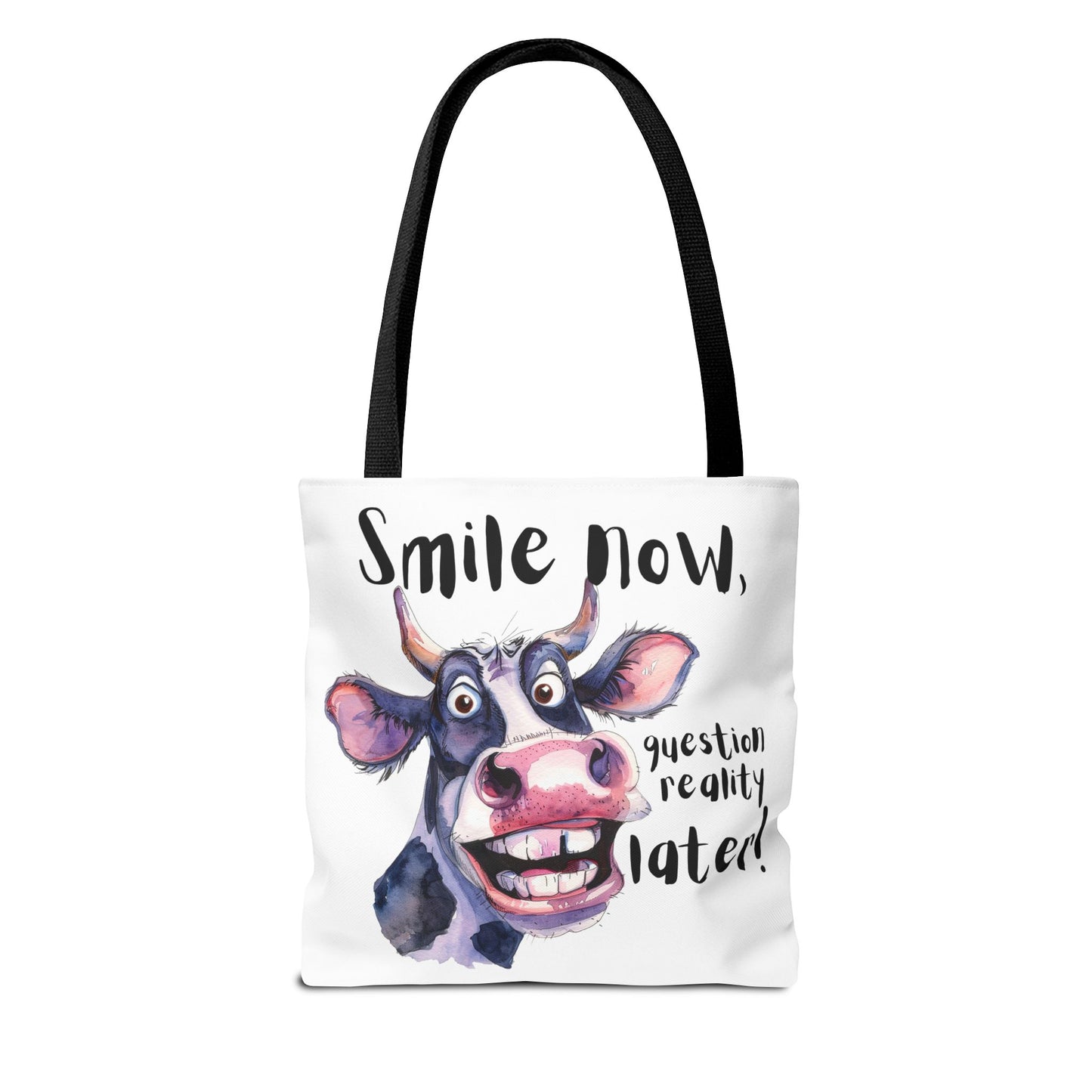 Funny Cow Tote Bag - 'Smile Now, Question Reality Later!' - Great Gift Idea, Mother's Day Gift