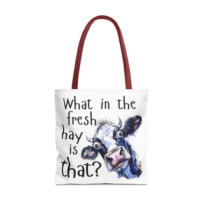 Funny Cow Tote Bag - "What in the Fresh Hay is That?" - Perfect for Farm Lovers & Everyday Use - Great Gift Idea