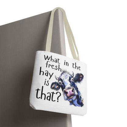 Funny Cow Tote Bag - "What in the Fresh Hay is That?" - Perfect for Farm Lovers & Everyday Use - Great Gift Idea