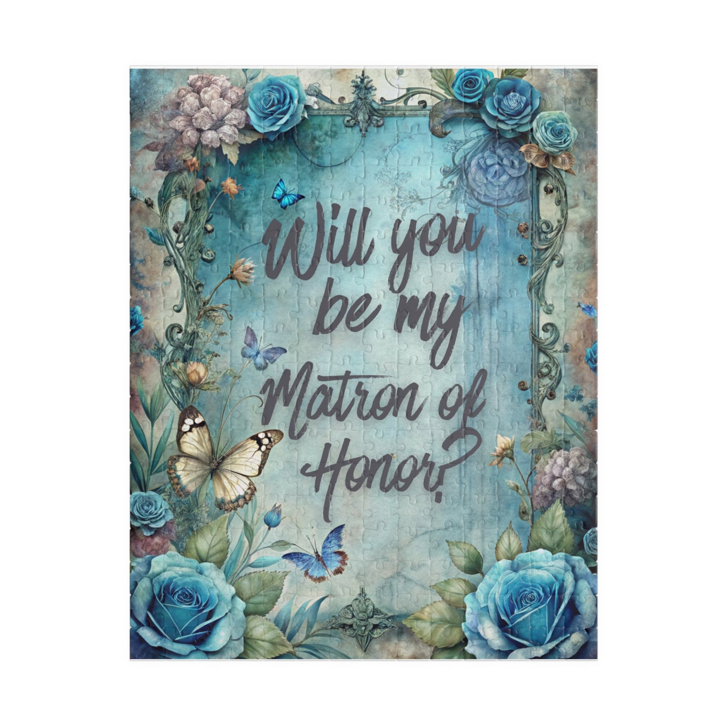 Matron of Honor Proposal Puzzle – Blue Floral Bridal Party Gift & Keepsake | Bridal Party Proposal Gift | Wedding Asking Puzzle