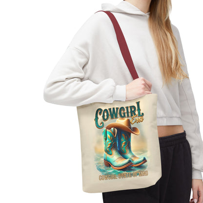 Cowgirl State of Mind Tote Bag – Turquoise and brown cowgirl boots - Cowgirl Era Perfect for Western Lovers and Everyday Use