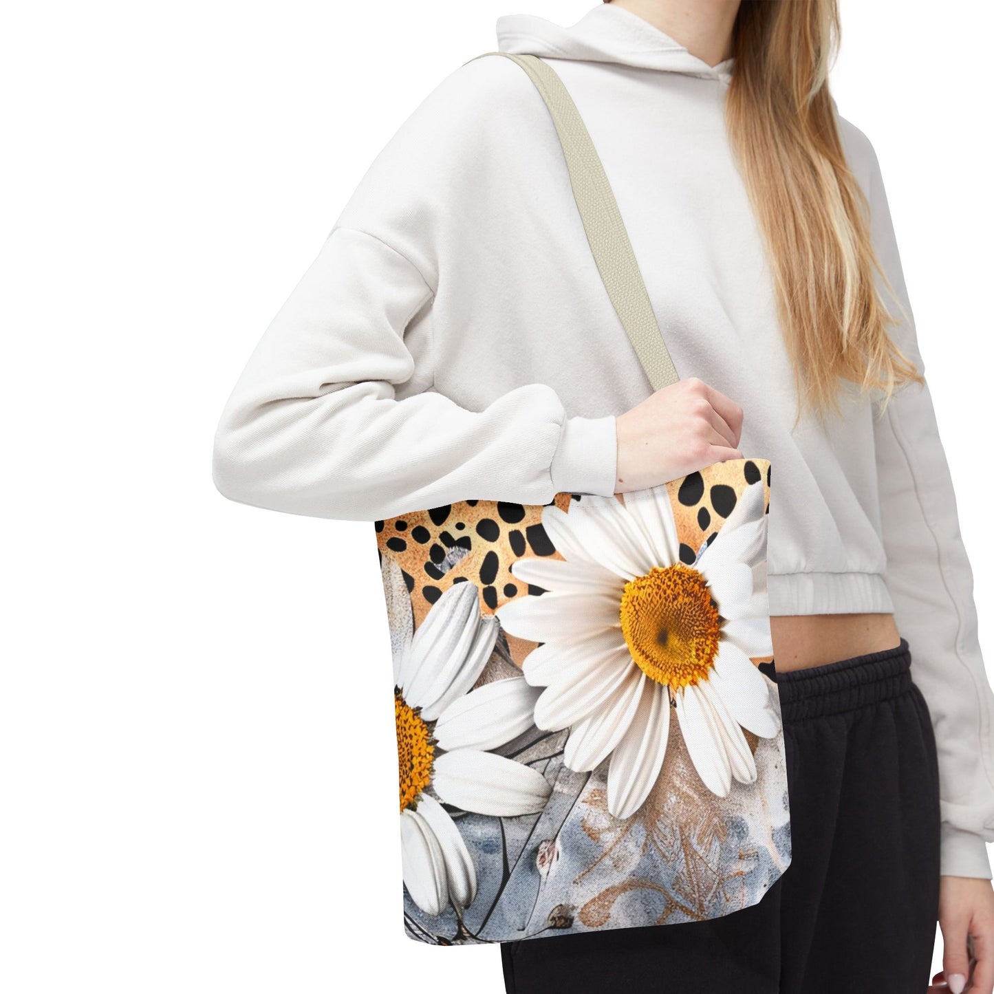 Floral Art Tote Bag - Daisies, Animal and Denim Print Stylish & Functional for Everyday Use
