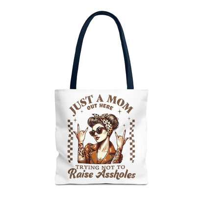 Funny Mom Tote Bag - Just a Mom Trying Not to Raise Assholes - Mother's Day Gift