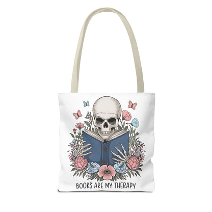 Books Are My Therapy- Skeleton Floral Tote Bag - Perfect Gift for Book Lovers
