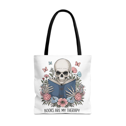 Books Are My Therapy- Skeleton Floral Tote Bag - Perfect Gift for Book Lovers
