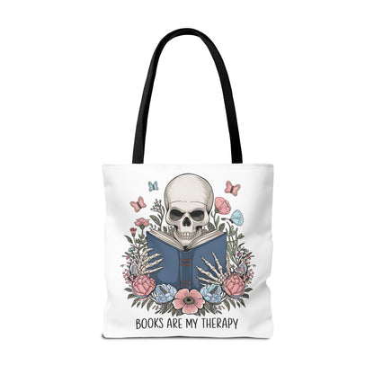 Books Are My Therapy- Skeleton Floral Tote Bag - Perfect Gift for Book Lovers