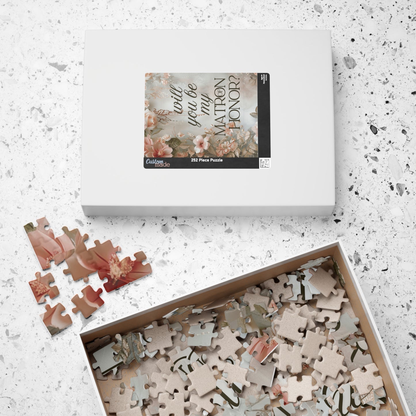 Matron of Honor Puzzle Proposal Gift – Floral Bridal Party Reveal Keepsake | Wedding Proposal Idea
