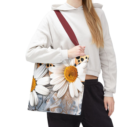 Floral Art Tote Bag - Daisies, Animal and Denim Print Stylish & Functional for Everyday Use