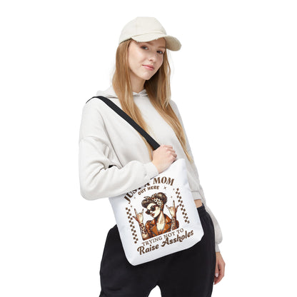Funny Mom Tote Bag - Just a Mom Trying Not to Raise Assholes - Mother's Day Gift