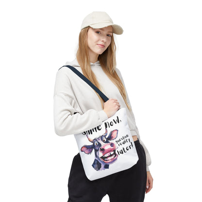 Funny Cow Tote Bag - 'Smile Now, Question Reality Later!' - Great Gift Idea, Mother's Day Gift