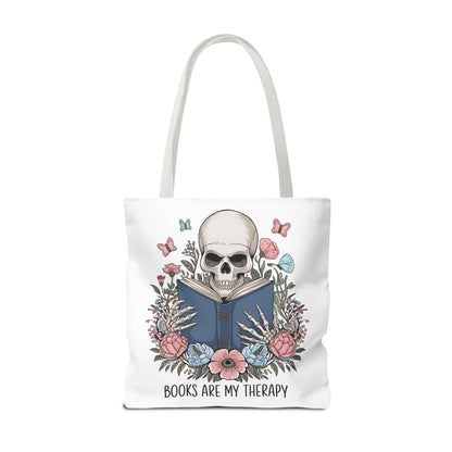 Books Are My Therapy- Skeleton Floral Tote Bag - Perfect Gift for Book Lovers