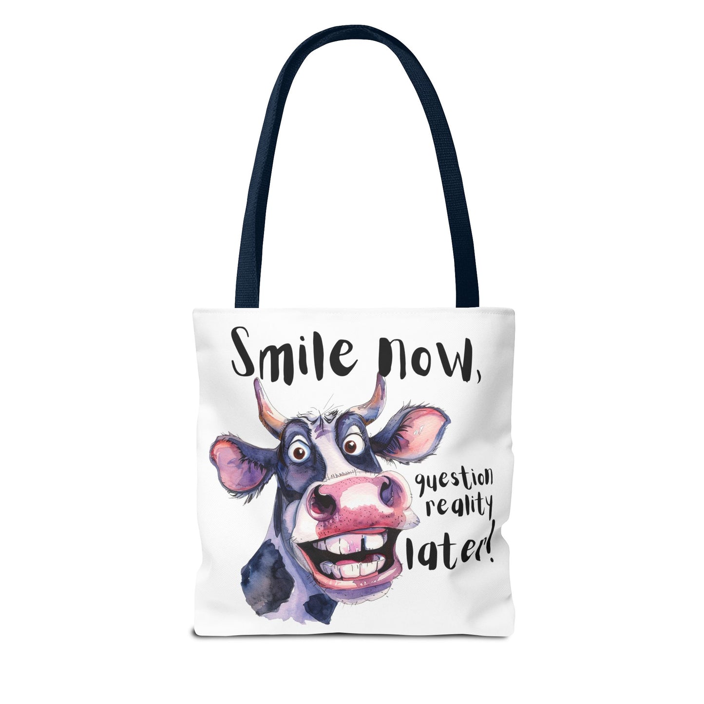 Funny Cow Tote Bag - 'Smile Now, Question Reality Later!' - Great Gift Idea, Mother's Day Gift