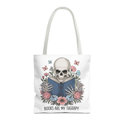 Books Are My Therapy- Skeleton Floral Tote Bag - Perfect Gift for Book Lovers