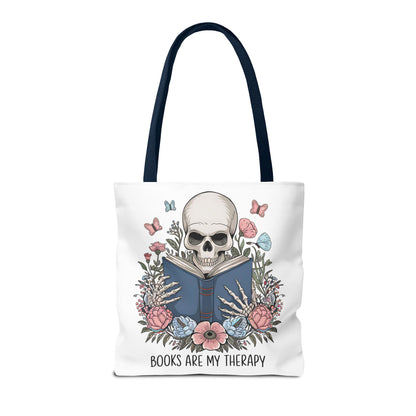 Books Are My Therapy- Skeleton Floral Tote Bag - Perfect Gift for Book Lovers