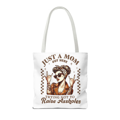 Funny Mom Tote Bag - Just a Mom Trying Not to Raise Assholes - Mother's Day Gift