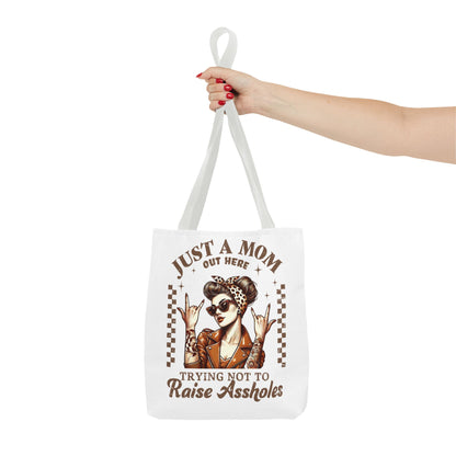 Funny Mom Tote Bag - Just a Mom Trying Not to Raise Assholes - Mother's Day Gift