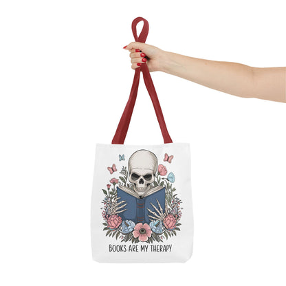 Books Are My Therapy- Skeleton Floral Tote Bag - Perfect Gift for Book Lovers