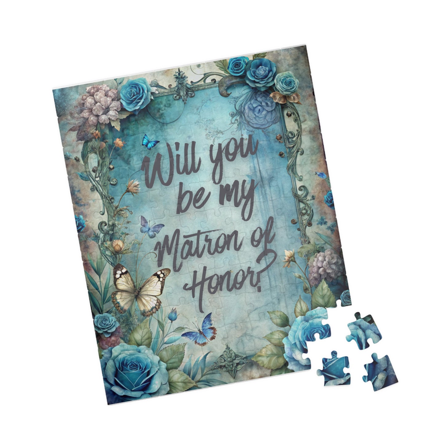 Matron of Honor Proposal Puzzle – Blue Floral Bridal Party Gift & Keepsake | Bridal Party Proposal Gift | Wedding Asking Puzzle
