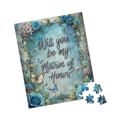 Matron of Honor Proposal Puzzle – Blue Floral Bridal Party Gift & Keepsake | Bridal Party Proposal Gift | Wedding Asking Puzzle