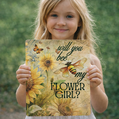 Bee & Sunflower Flower Girl Proposal Puzzle – “Will You Bee My Flower Girl?”  30-Piece Bridal Party Proposal Puzzle